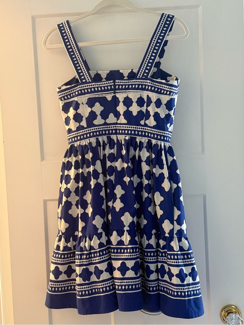 kate spade Blue and White Geometric Lantern Poplin Strap Sundress - Picture 6 of 8
